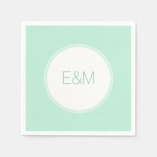 Serviette En Papier Monogramme de modèle vert menthe élégant moderne (Devant)