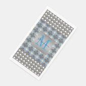 Serviette En Papier Monogramme de Motif à points blanc, bleu et gris (Coin)