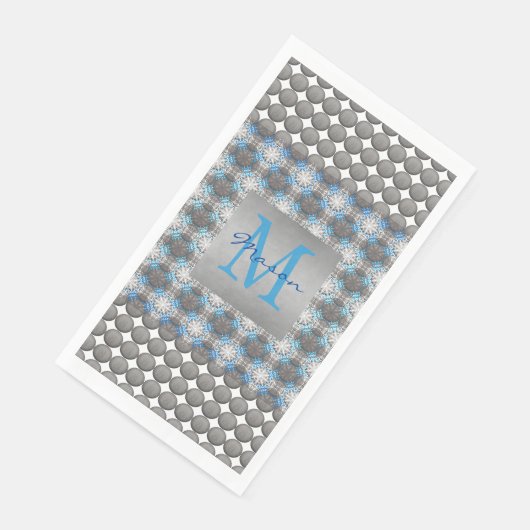 Serviette En Papier Monogramme de Motif à points blanc, bleu et gris (Coin)