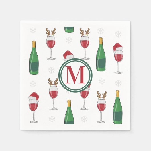 Serviette En Papier Monogramme de neige de Noël Père Noël Reindeer (Devant)