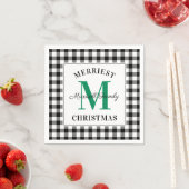 Serviette En Papier Monogramme de Noël de Buffalo noir vert (En situation)