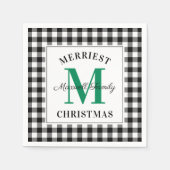 Serviette En Papier Monogramme de Noël de Buffalo noir vert (Devant)