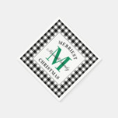 Serviette En Papier Monogramme de Noël de Buffalo noir vert (Coin)