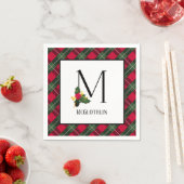 Serviette En Papier Monogramme de Noël Holly Plaid M Personnalisé (En situation)