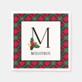 Serviette En Papier Monogramme de Noël Holly Plaid M Personnalisé (Devant)