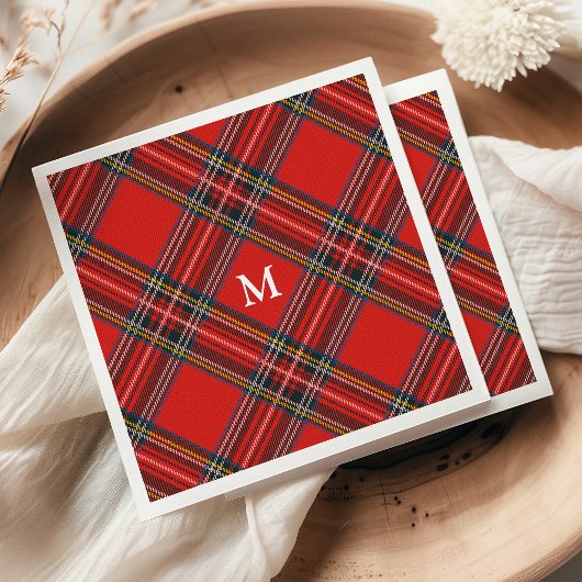 Serviette En Papier Monogramme de Noël Rouge Tartan