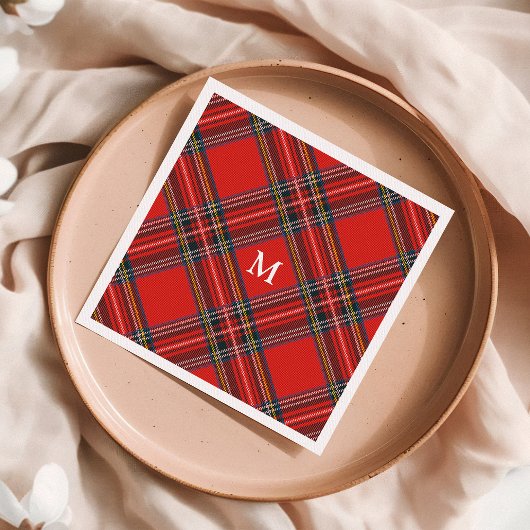 Serviette En Papier Monogramme de Noël Rouge Tartan
