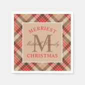 Serviette En Papier Monogramme de Noël Tan Rouge Rustique (Devant)