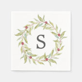 Serviette En Papier Monogramme de Noël Végétation d'hiver Berries Feui (Devant)
