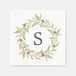 Serviette En Papier Monogramme de Noël Végétation d'hiver Berries Feui