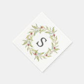 Serviette En Papier Monogramme de Noël Végétation d'hiver Berries Feui (Coin)