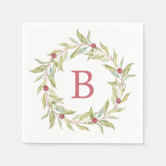 Serviette En Papier Monogramme de Noël Végétation d'hiver Berries Feui (Devant)