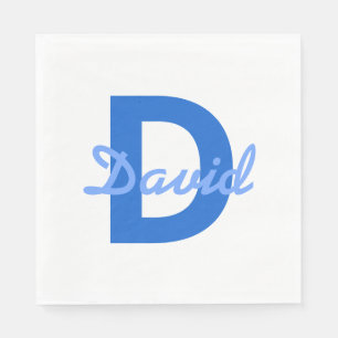 Serviette En Papier Monogramme de nom blanc bleu foncé et clair modifi