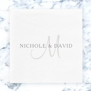 Serviette En Papier Monogramme de nom de famille élégant Blanc et gr