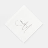 Serviette En Papier Monogramme de nom élégant | Blanc & Gris (Coin)