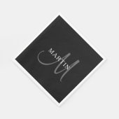 Serviette En Papier Monogramme de nom élégant | Noir Blanc & Gris (Coin)
