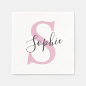Serviette En Papier Monogramme de nom personnalisé rose moderne (Devant)