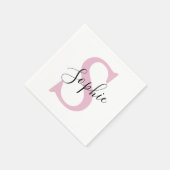 Serviette En Papier Monogramme de nom personnalisé rose moderne (Coin)