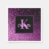 Serviette En Papier Monogramme de nom scintillant rose violet pour ann (Devant)