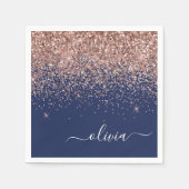Serviette En Papier Monogramme de Parties scintillant bleu marine rose (Devant)