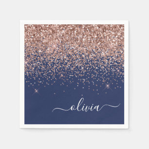 Serviette En Papier Monogramme de Parties scintillant bleu marine rose