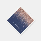 Serviette En Papier Monogramme de Parties scintillant bleu marine rose (Coin)