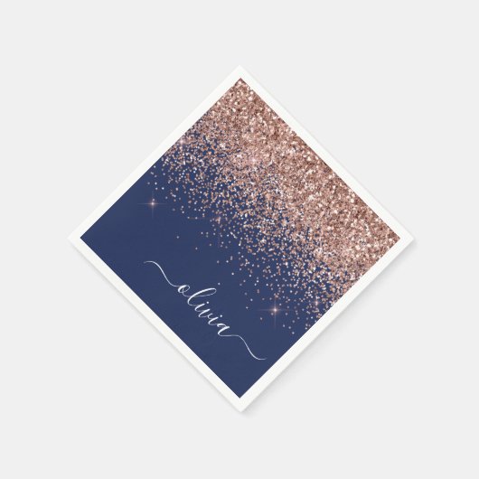 Serviette En Papier Monogramme de Parties scintillant bleu marine rose (Coin)