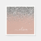 Serviette En Papier Monogramme de Parties scintillant en argent rose v (Devant)