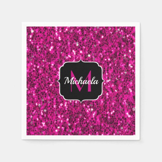 Serviette En Papier Monogramme de parties scintillant étincelante rose (Devant)