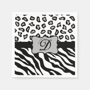 Serviette En Papier Monogramme de peau de léopard blanc noir