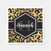 Serviette En Papier Monogramme de points de léopard noir or (Devant)