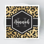 Serviette En Papier Monogramme de points de léopard noir or
