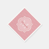 Serviette En Papier Monogramme de Quatrefoil Rose Chic Avec Nom (Coin)