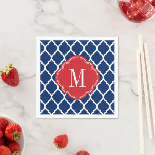 Serviette En Papier Monogramme de Quatrefoil rouge blanc et bleu maroc