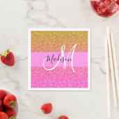 Serviette En Papier Monogramme de reflet rose et or Parties scintillan (En situation)