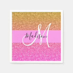 Serviette En Papier Monogramme de reflet rose et or Parties scintillan