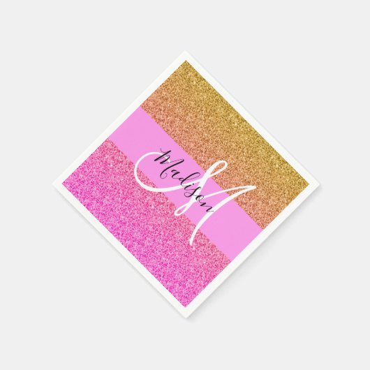 Serviette En Papier Monogramme de reflet rose et or Parties scintillan (Coin)