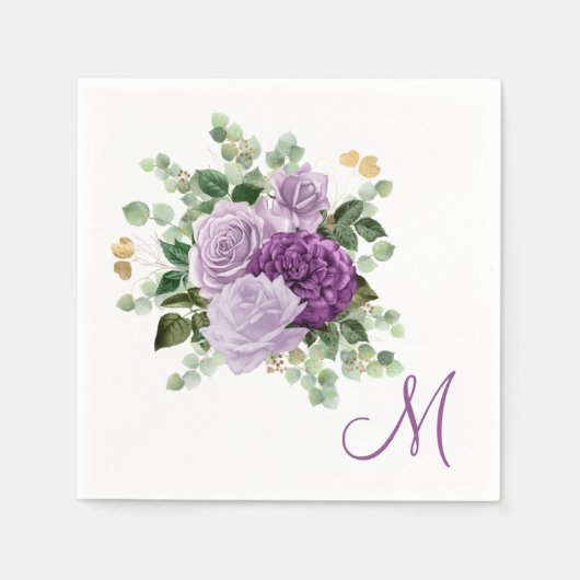 Serviette En Papier Monogramme de roses violettes (Devant)