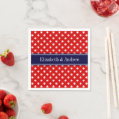 Serviette En Papier Monogramme de ruban bleu bleu marine Pois rouge (En situation)