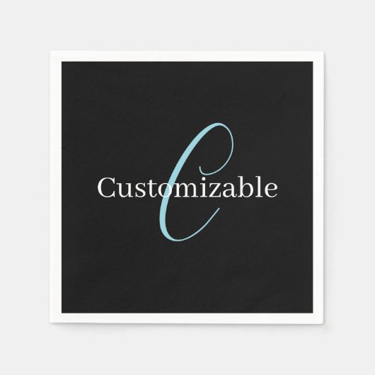 Serviette En Papier Monogramme de script cursif éditable Noir Bleu Bla (Devant)