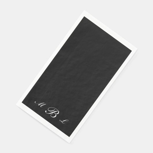 Serviette En Papier Monogramme de script noir tout simplement élégant (Coin)