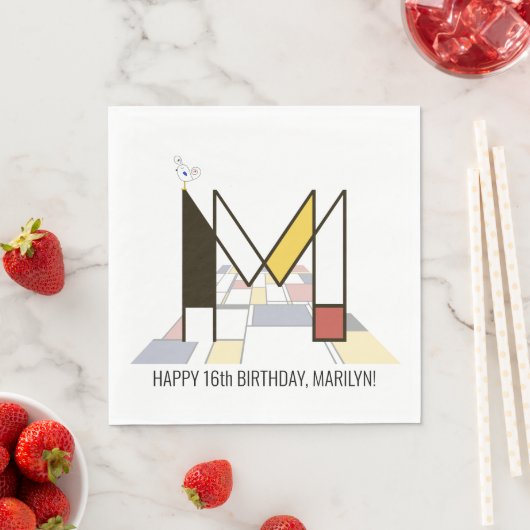 Serviette En Papier Monogramme de style néoplasticisme frappant. Lettr (En situation)