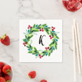 Serviette En Papier Monogramme des baies de fleurs de Noël (En situation)