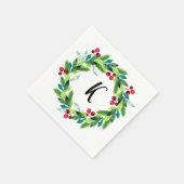 Serviette En Papier Monogramme des baies de fleurs de Noël (Coin)