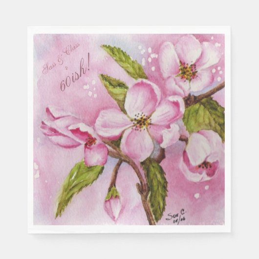 SERVIETTE EN PAPIER MONOGRAMME DES FLEURS DE POMMES ROSES (Devant)