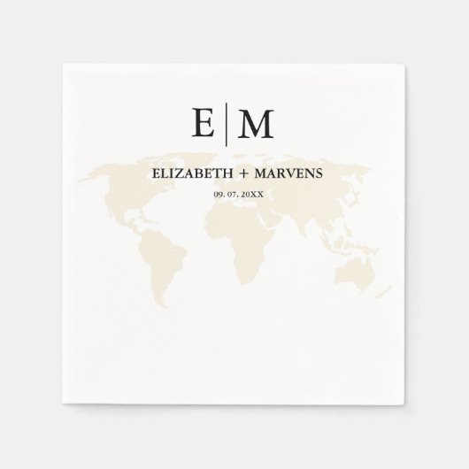 Serviette En Papier Monogramme destination voyage thème mariage (Devant)