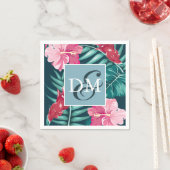 Serviette En Papier Monogramme d'été Design de fleurs exotiques (En situation)