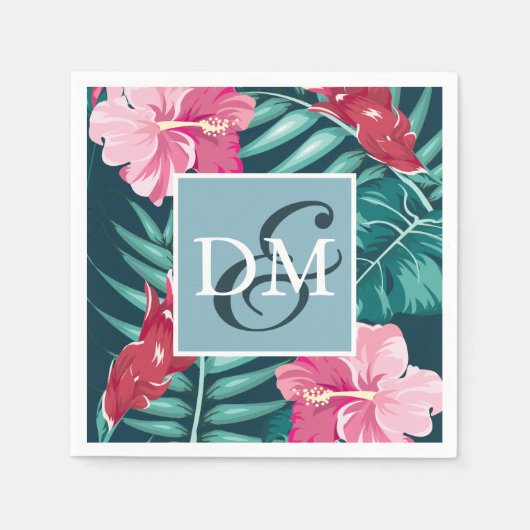 Serviette En Papier Monogramme d'été Design de fleurs exotiques (Devant)
