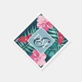 Serviette En Papier Monogramme d'été Design de fleurs exotiques (Coin)