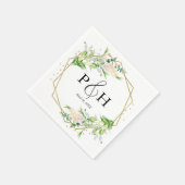 Serviette En Papier Monogramme d'huile d'or Mariage de verdure géométr (Coin)